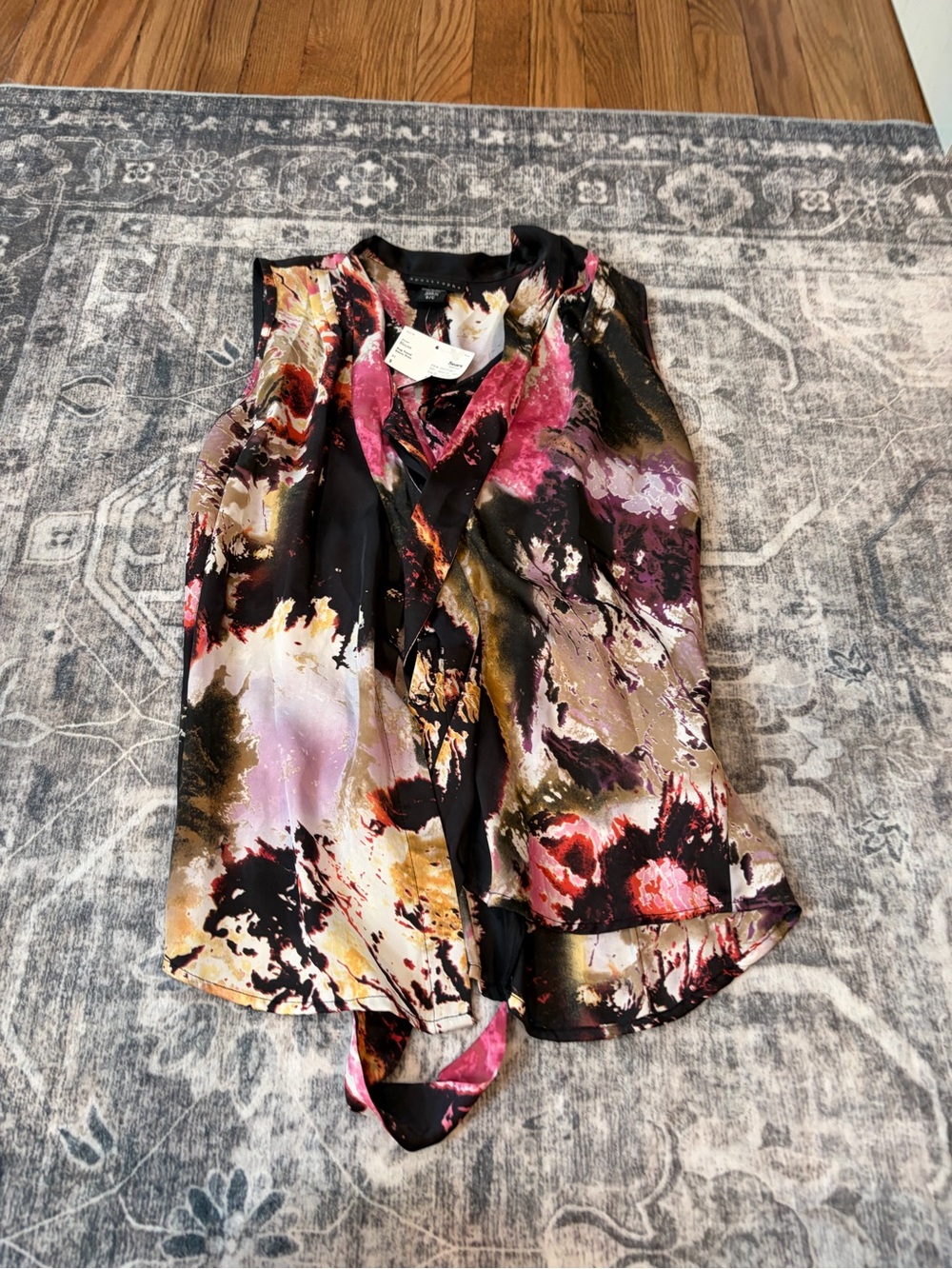 Apostrophe Black Multi Abstract Tie-Front Sleeveless Camisole